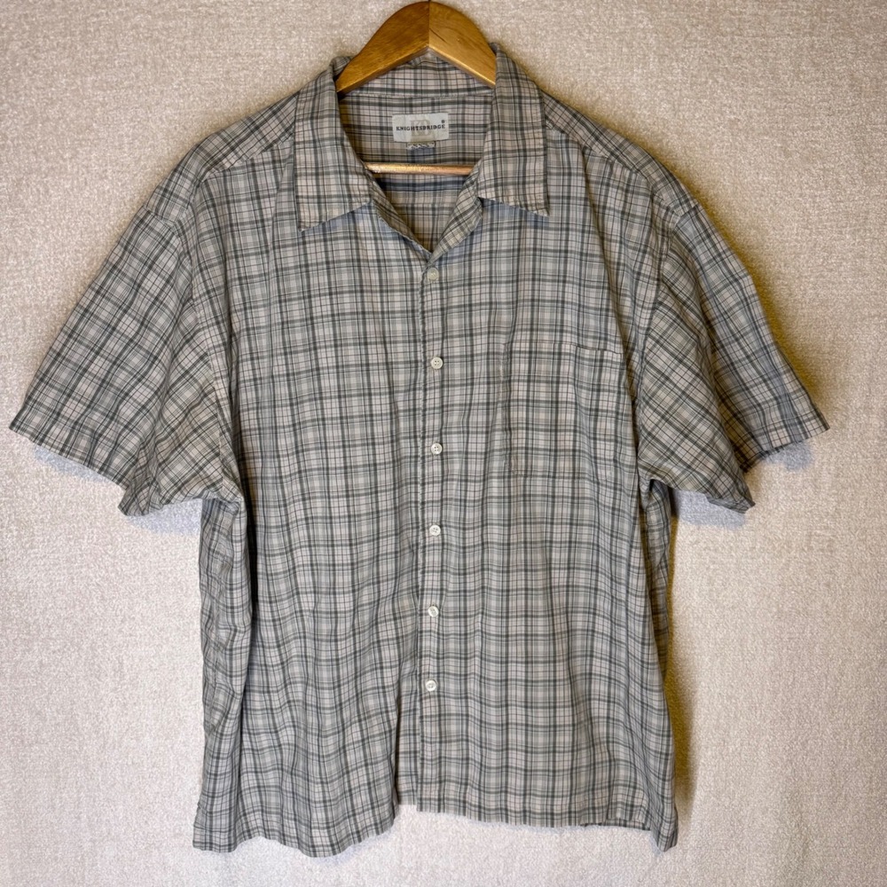 Knightsbridge Men's XL Plaid Short Sleeve Button Up Shirt Gray Green